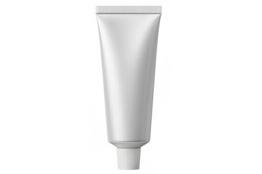 Realistic white plastic cosmetic tube mockup standing on transparent background, ready for your design