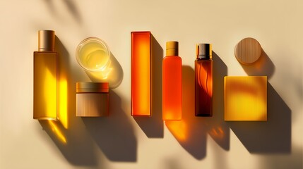 Cosmetic Products Still Life with Warm Light and Shadows