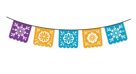 Small papel picado banner on a transparent background
