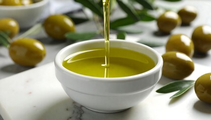 Olive oil pouring into small bowl (1)