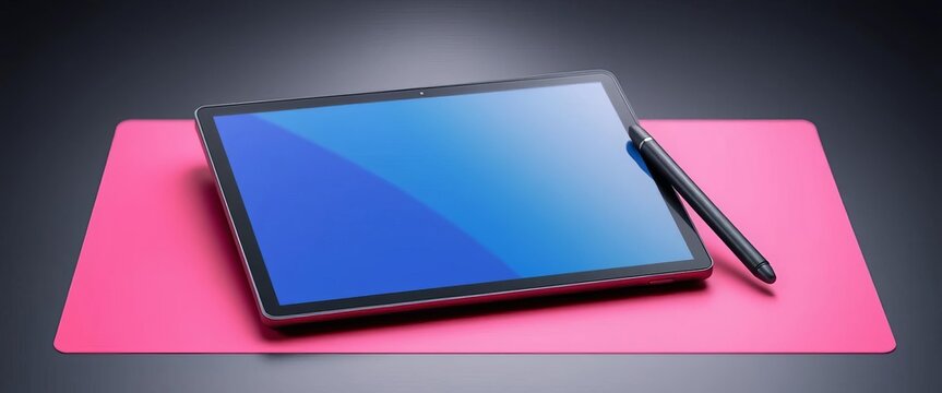 Sleek, metallic gray digital tablet with stylus, minimalist design,  futuristic,  design