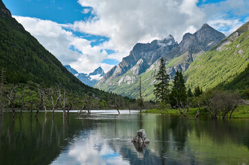 The high mountain and lake scenery of Mount Siguniang Scenic Area in Western China