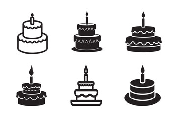 Cake line icon set. Vector pictograms of birthday cakes. Birthday food Cake silhouette set.