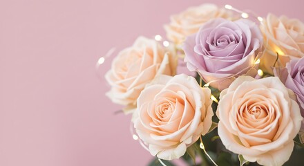 Fototapeta premium Pastel Roses & Fairy Lights: Delicate Beauty