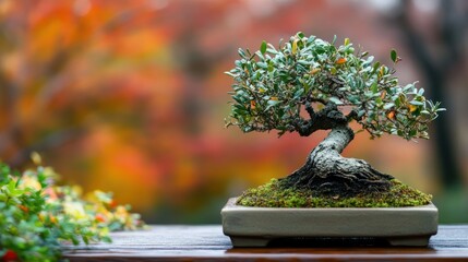 Bonsai in autumnal setting