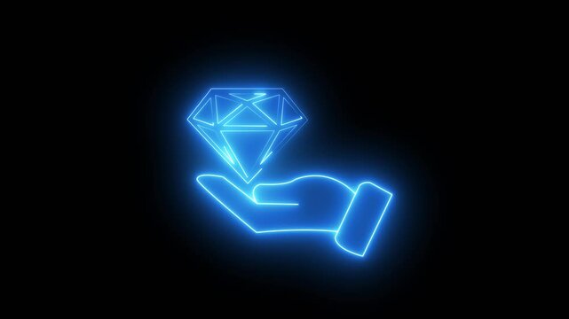 Growth value, increasing value added to business product and service. Business and finance growth concept. Magnifying glass focus on glowing neon line of daimond on hand icon.