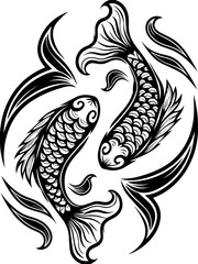 SVG of a bone skeleton tattoo featuring ships and eerie graveyards. Elegant Black and White Koi Fish Design with Flowing Water Elements