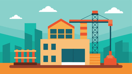 Building Under Construction Site with Crane City Development Illustration Vector Design
