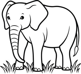 Elephant Outline Cartoon Animal Standing on Grass Vector Illustration

