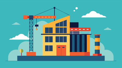Building Construction Site with Crane City Development Vector Illustration Design

