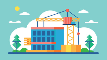 Building Construction Site with Crane City Development Vector Illustration

