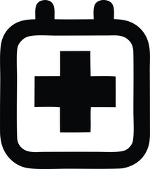 Fototapeta premium Simple black icon of a calendar page with a medical cross symbol inside representing health appointments
