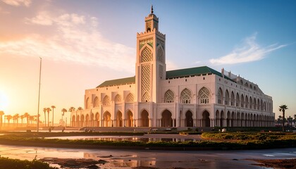 Obraz premium Hassan II Mosque in Casablanca at Sunrise.