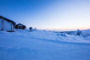 Ski expedition in Pallas Yllastunturi National Park , Lapland, Finland