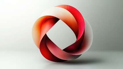 3D intertwined ring with red - orange - white gradient on light gray background, showing dynamic modern artistic sense