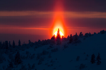 Winter sunset in Pallas Yllastunturi National Park, Lapland, Finland