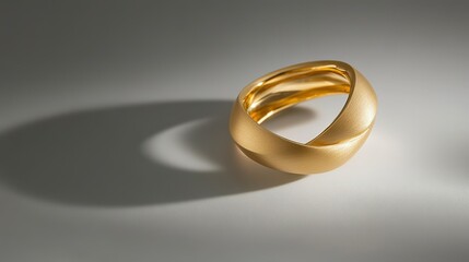 Unique twisted matte gold ring on light gray background, presenting modern jewelry design sense