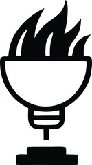 Stylized black silhouette of a torch with flames held high on a pedestal representing victory and achievement