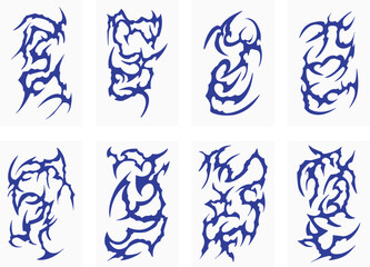 Blue Spiky Tattoo Vector Set