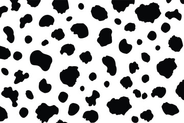 Fototapeta premium Realistic Cowhide Seamless Vector Pattern. Abstract Dalmatian Spot Texture. Black and White Engraved Animal Print