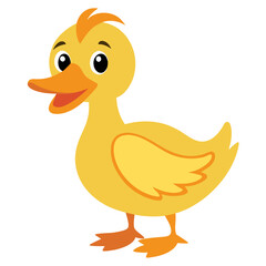 Cartoon cute baby duck. Yellow duckling. Suitable for children's books, fairy tale, sticker, mascot, logo. Isolated vector illustration on a white background