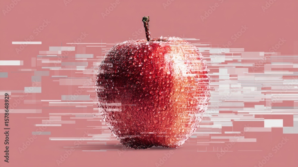Aufkleber red apple with pixel glitch effect creating a modern artistic representation and ample text space ab