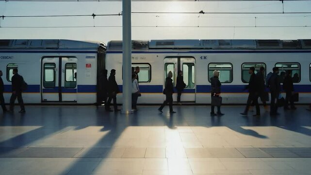Commuter scene at a train station