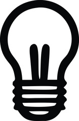 Simple black outline of a classic incandescent light bulb with a screw base and two filaments on a white background