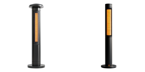 Set of black electric patio heater isolated on transparent background