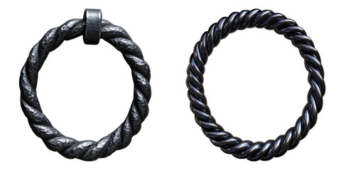 Set of black metal tether ring isolated on transparent background