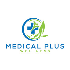 Medical Cross and Leaves in Circle Logo, health logo vector