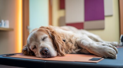 Senior Dog Relaxing on Warm Mat with Infrared Therapy
