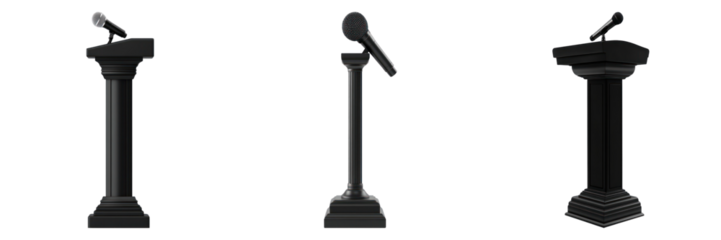 Set of lectern with microphone black isolated on transparent background