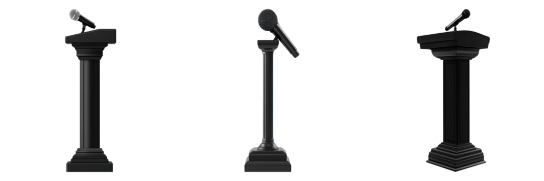 Set of lectern with microphone black isolated on transparent background