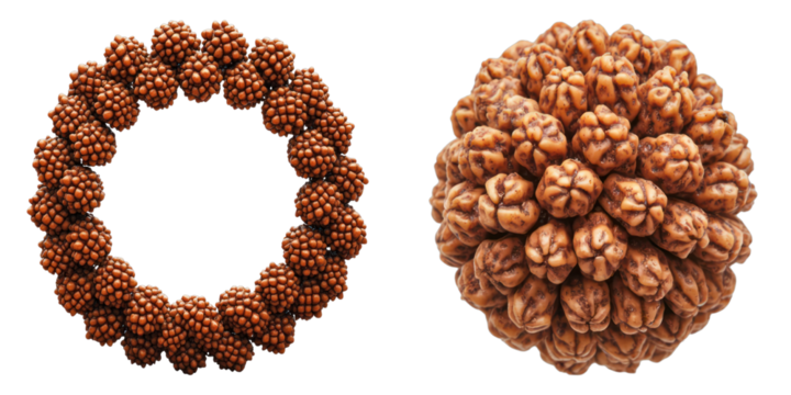 Set of rudraksha mala isolated on transparent background