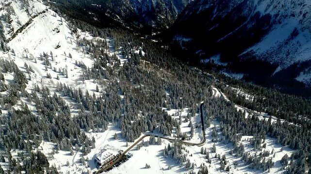 Nassfeld Pass in winter. View from above.