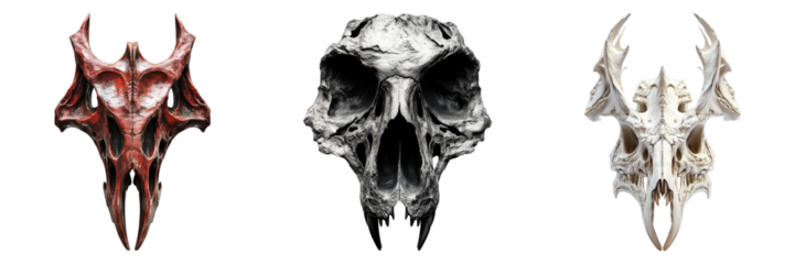 Set of the skull of dinosaur isolated on transparent background