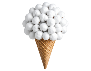  Floating 3D Cotton Balls Forming Ice Cream Shape, Abstract Minimal Sculpture, Isolated PNG”.