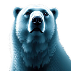 Detailed digital illustration of a serious polar bear with textured fur on a black background transparent cutout