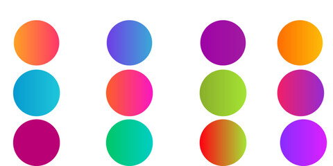 Rounded gradient sphere button. Multicolor fluid circle gradients, colorful soft round buttons. Vivid color spheres set. Flat vector