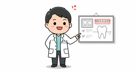 Dentist Character Presenting Dental Care Chart