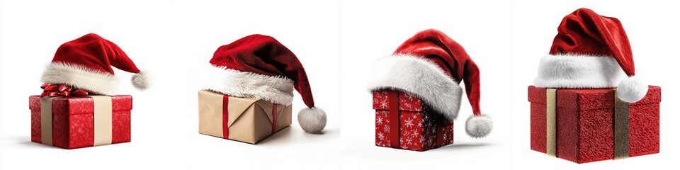 Santa hat draped over a gift box soft texture