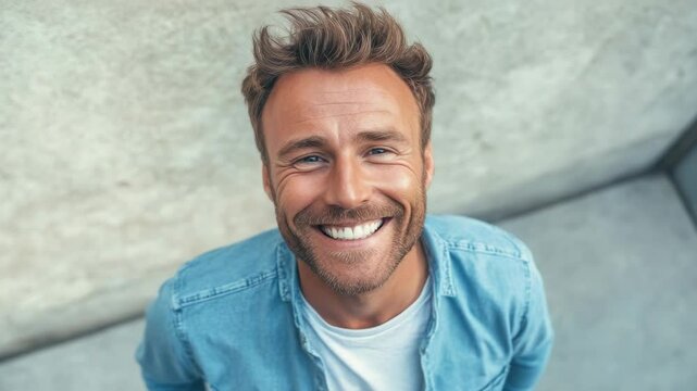 Friendly guy with beard and mustache, smiling towards camera.