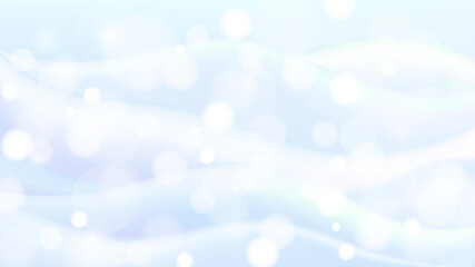 Pastel light blue background with snowdrifts and blurred bokeh snowfall of iridescent gradient color. Empty horizontal banner. Vector HD template for winter backdrop design, Christmas or New Year ads.