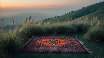 Carpet on Grassy Hillside at Sunrise Offering Peaceful Outdoor Escape