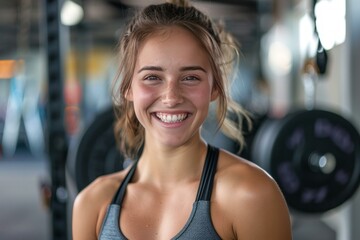 Fototapeta premium Portrait of a cheerful athlete smiling after exercising at the gym