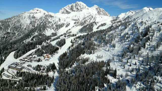 Nassfeld Pass in winter. View from above.