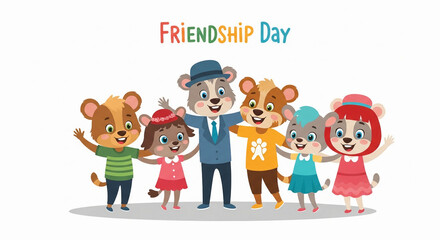 Cute Animal Friends Celebrating Happy Friendship Day Together