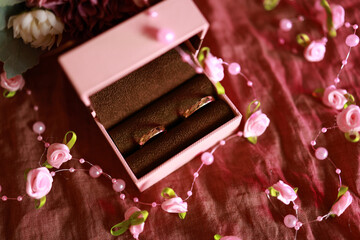  wedding ring box on red velvet