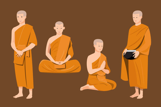 Monk character set in modern style vector illustration